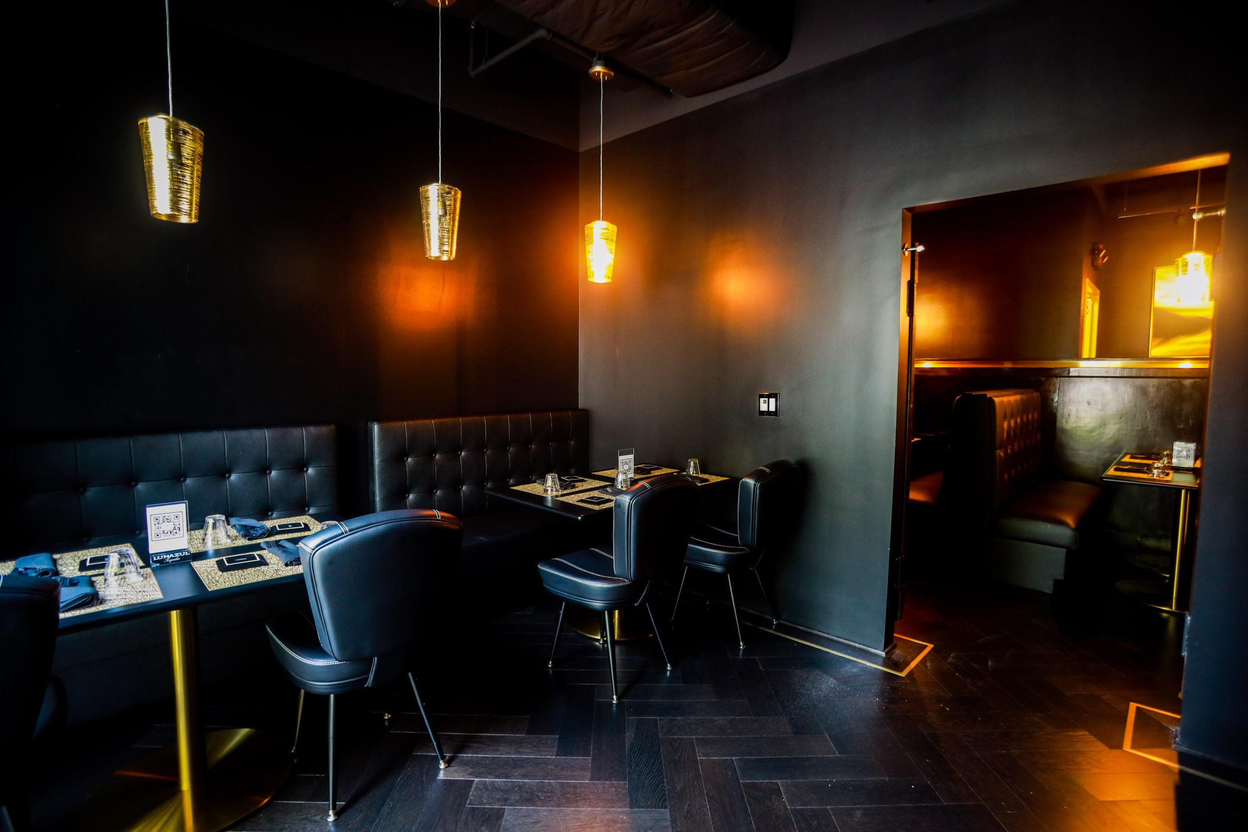Leather chairs and dark tones in a bar and restaurant near Washington DC
